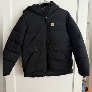 Carhartt Black Puffer Jacket with Hood and Quilted Design